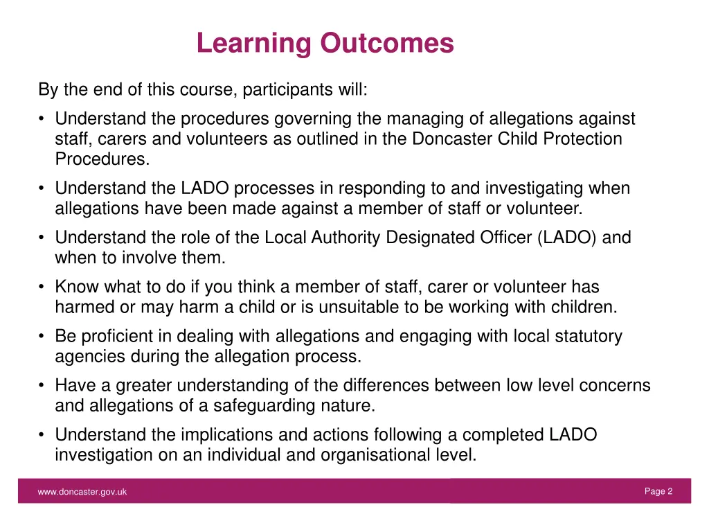learning outcomes