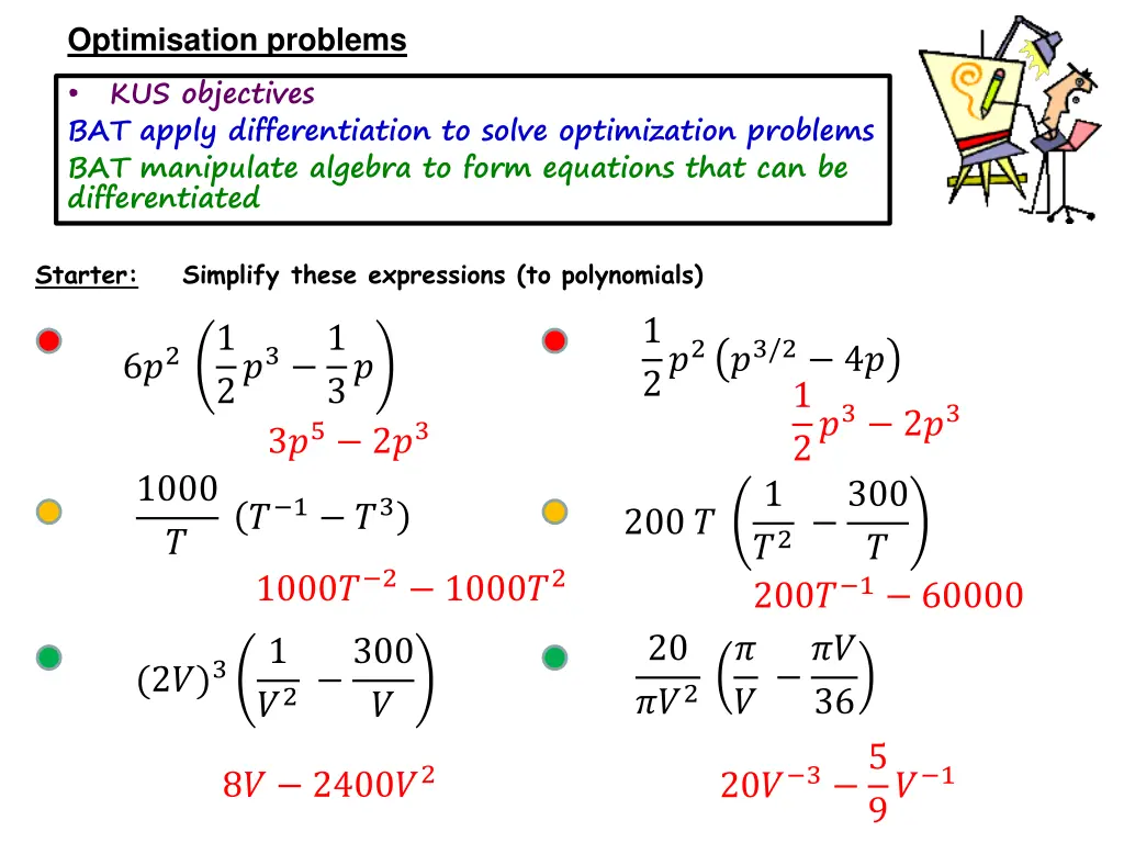 optimisation problems bat apply differentiation