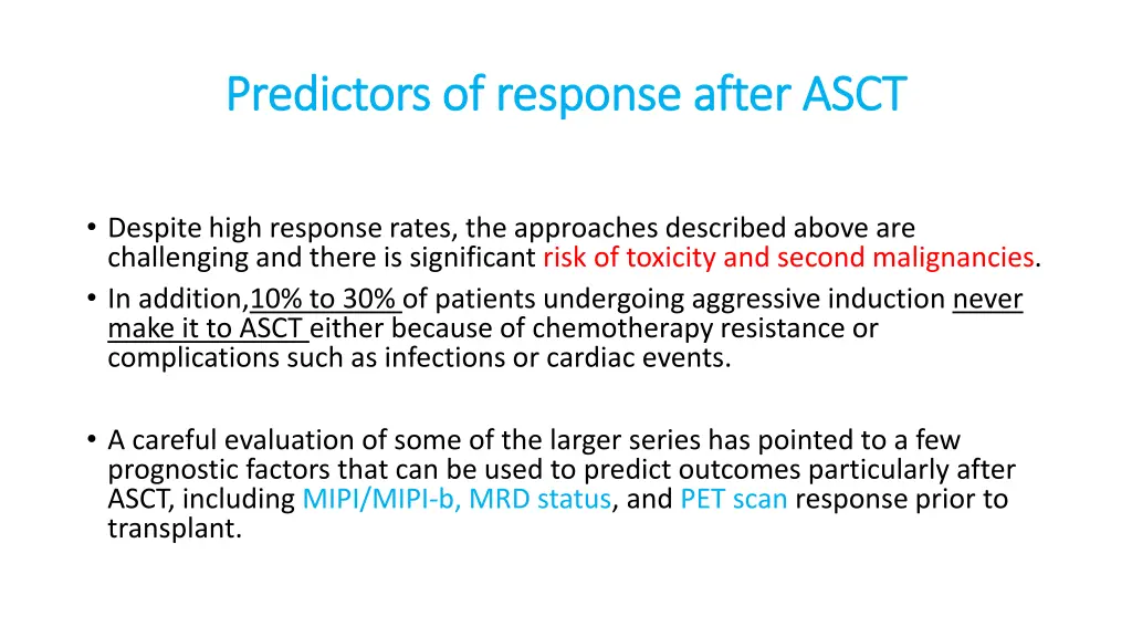 predictors of response after asct predictors