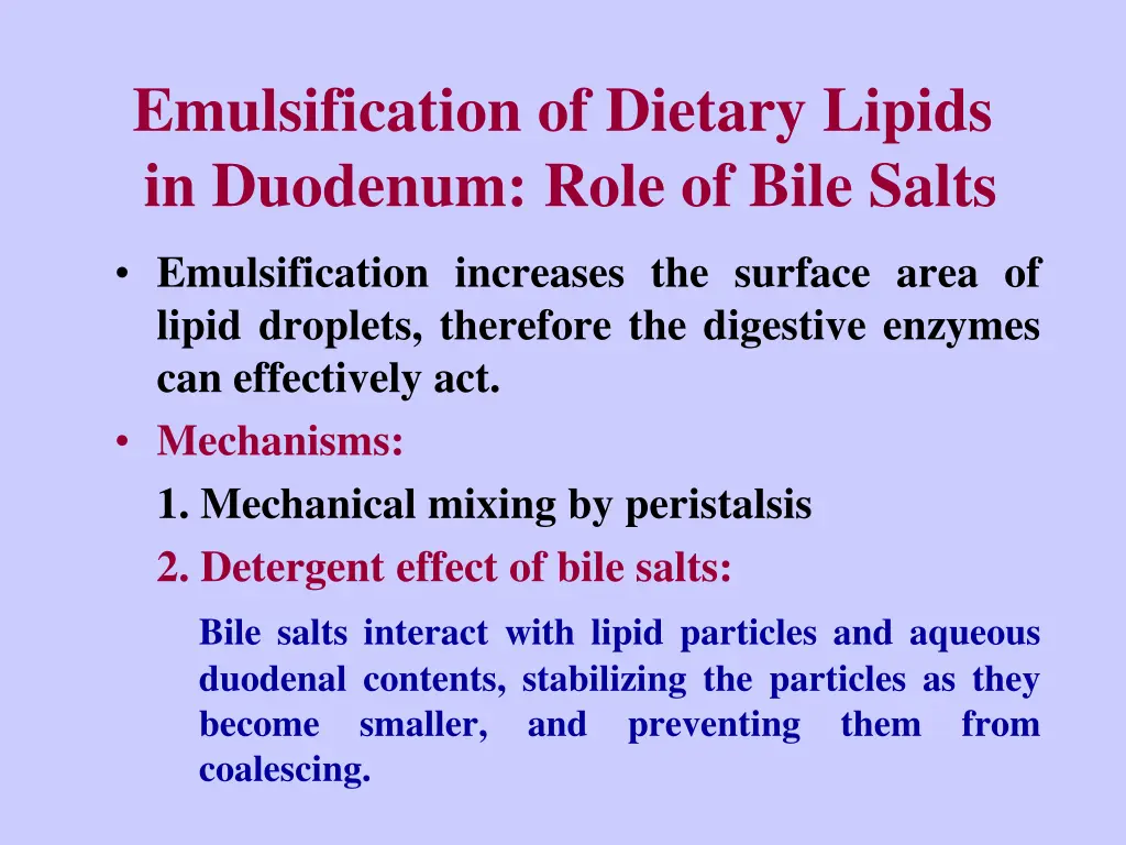 emulsification of dietary lipids in duodenum role