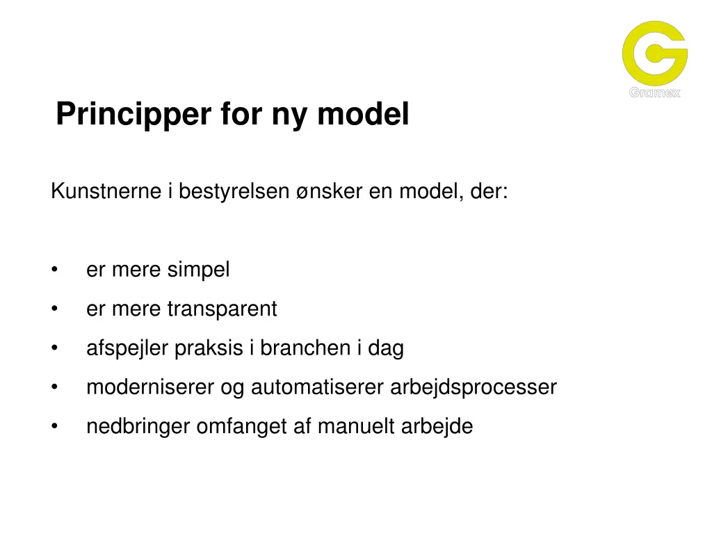 principper for ny model