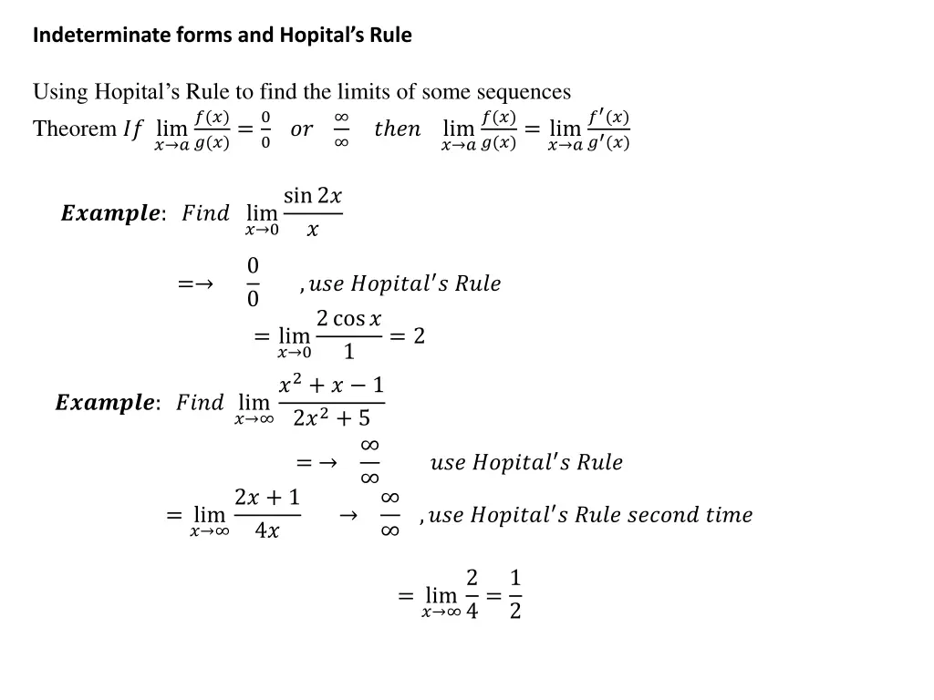 indeterminate forms and hopital s rule