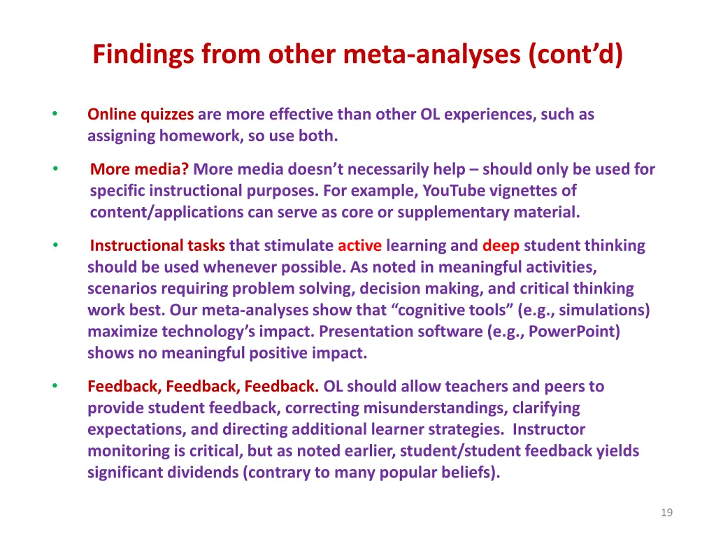 findings from other meta analyses cont d