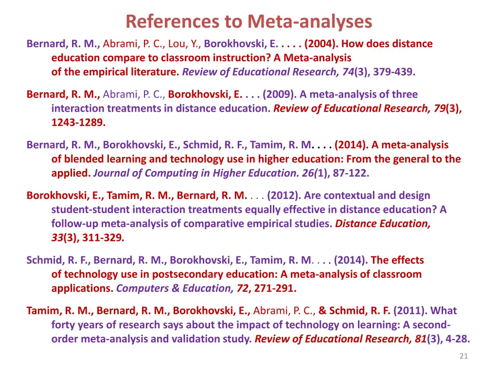 references to meta analyses bernard r m abrami