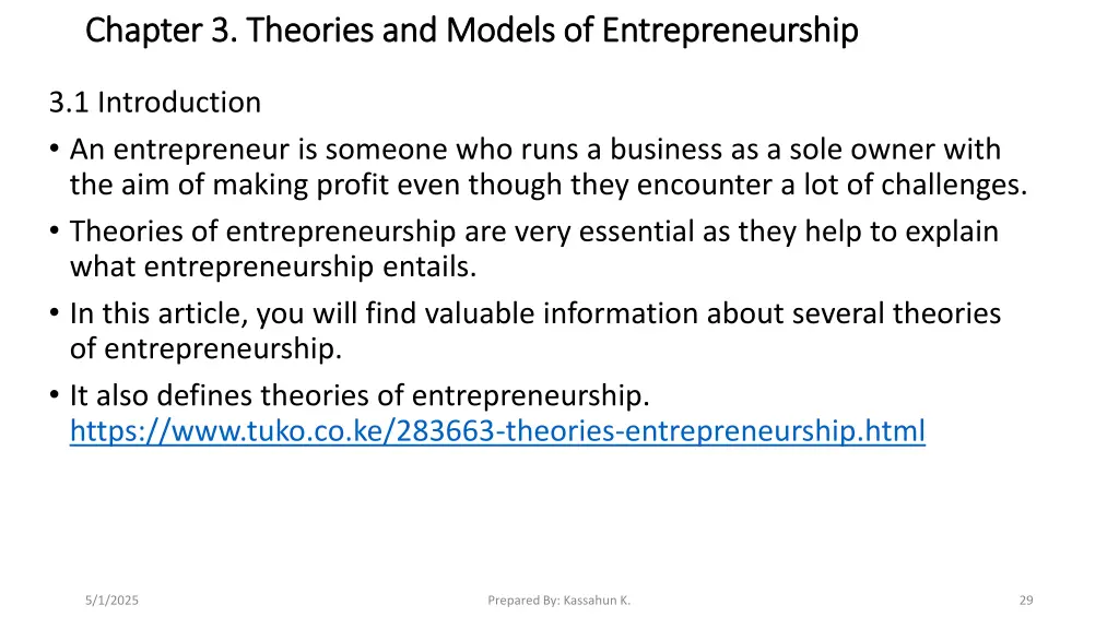 chapter 3 theories and models of entrepreneurship