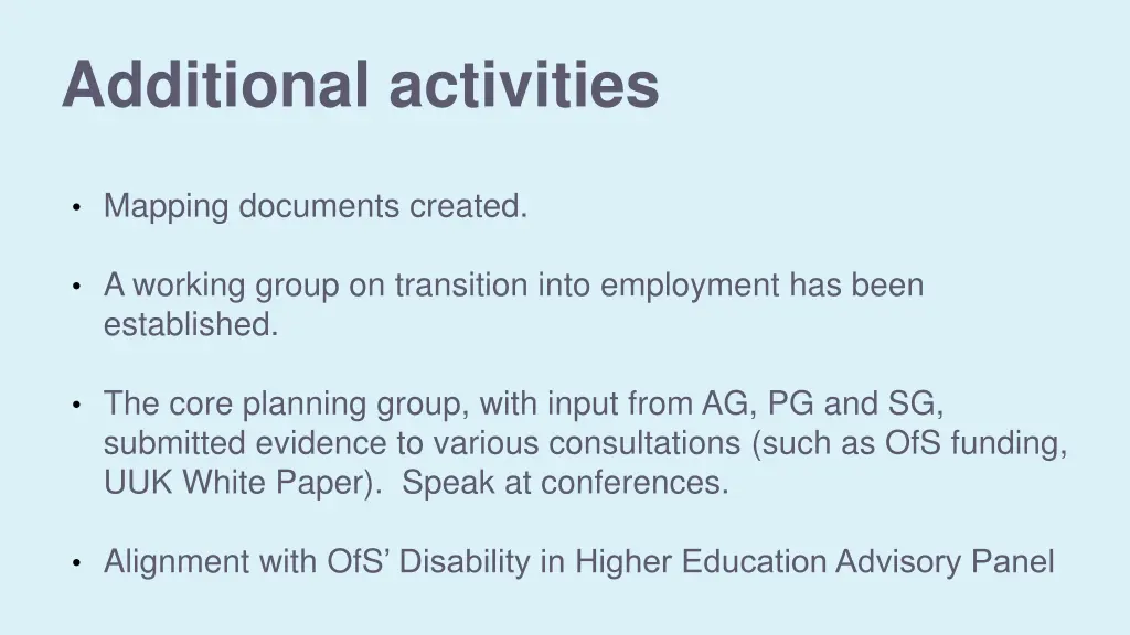 additional activities
