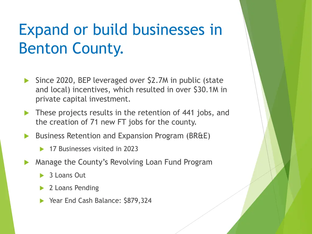 expand or build businesses in benton county