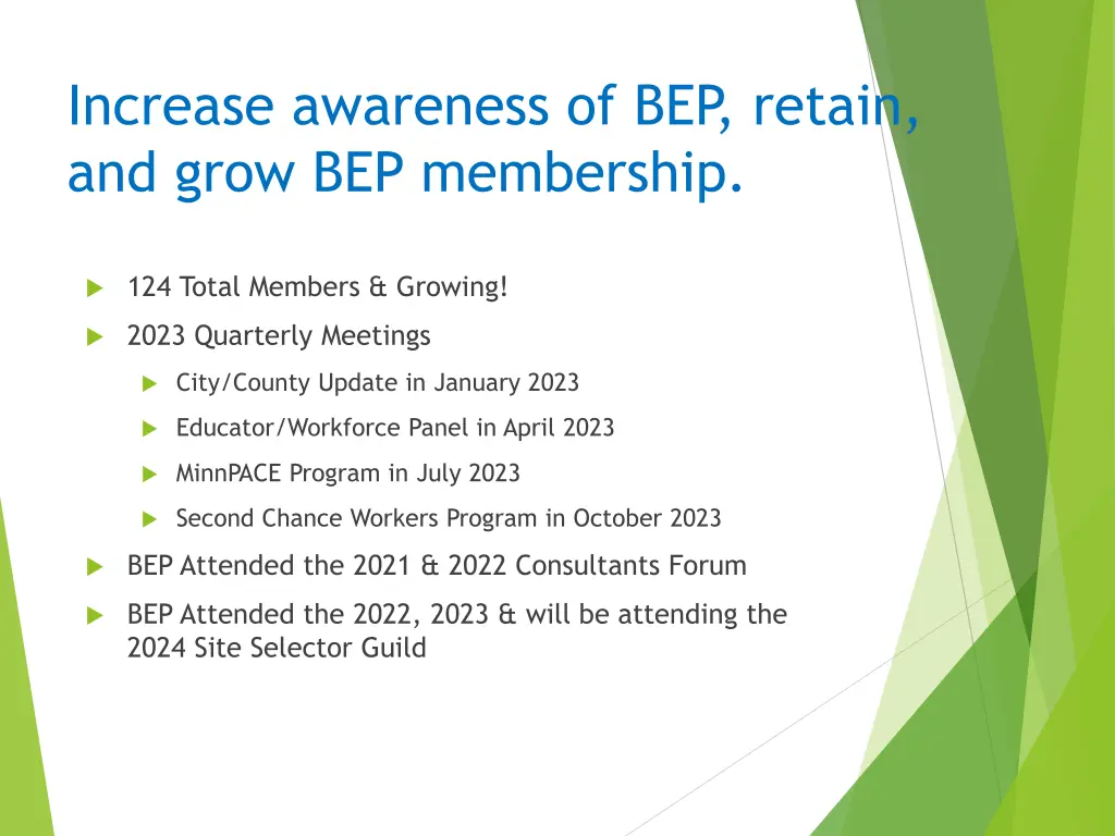 increase awareness of bep retain and grow