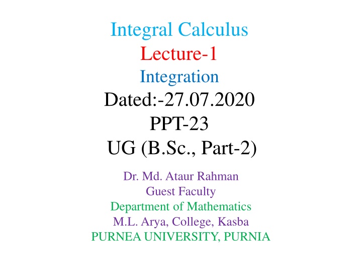 integral calculus lecture 1 integration dated