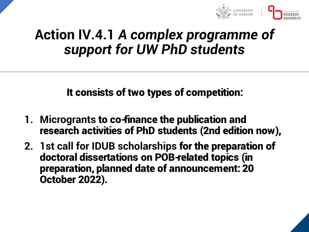 action iv 4 1 a complex programme of support