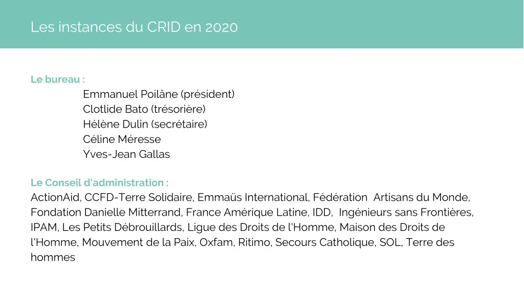 les instances du crid en 2020