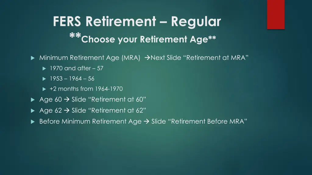 fers retirement regular choose your retirement age