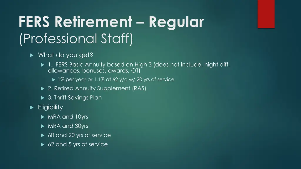 fers retirement regular professional staff 1