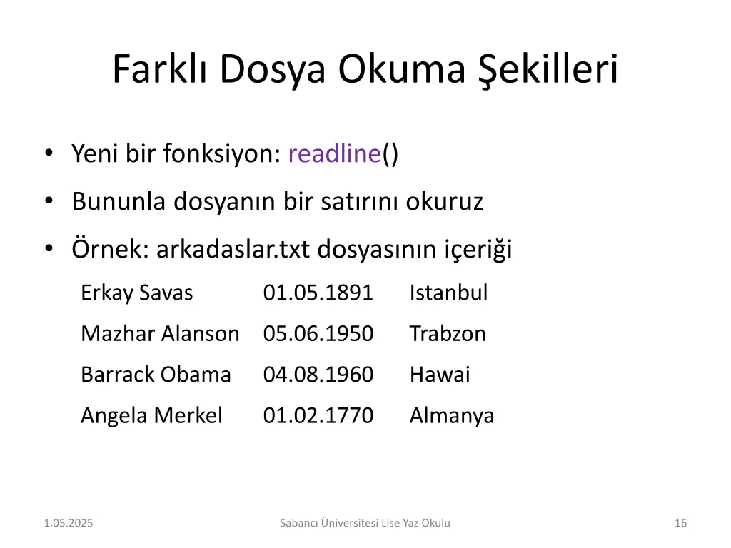 farkl dosya okuma ekilleri