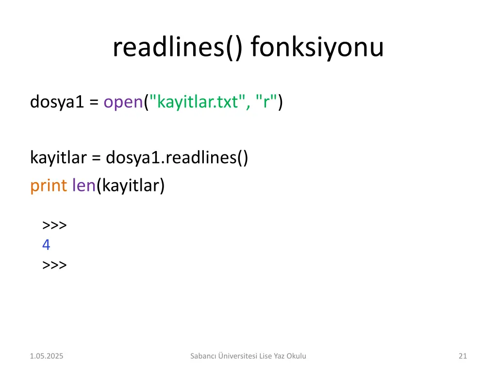 readlines fonksiyonu 1