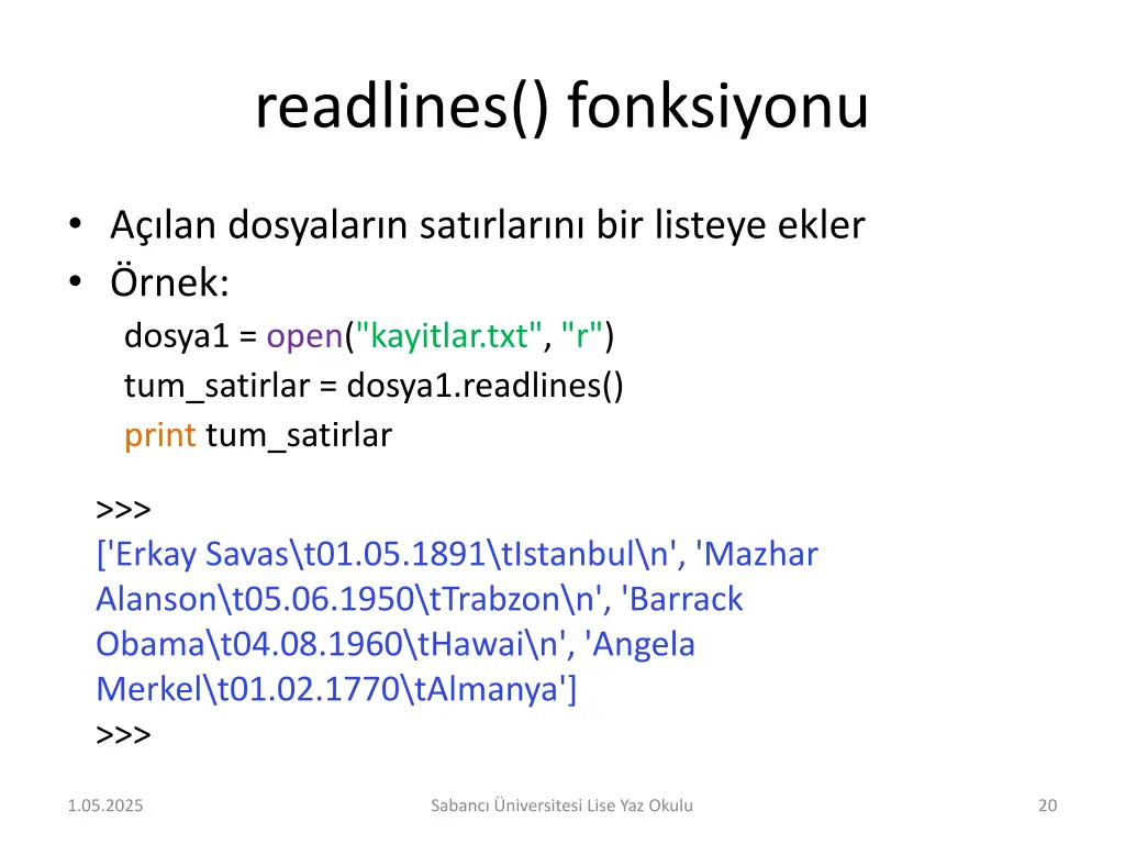 readlines fonksiyonu