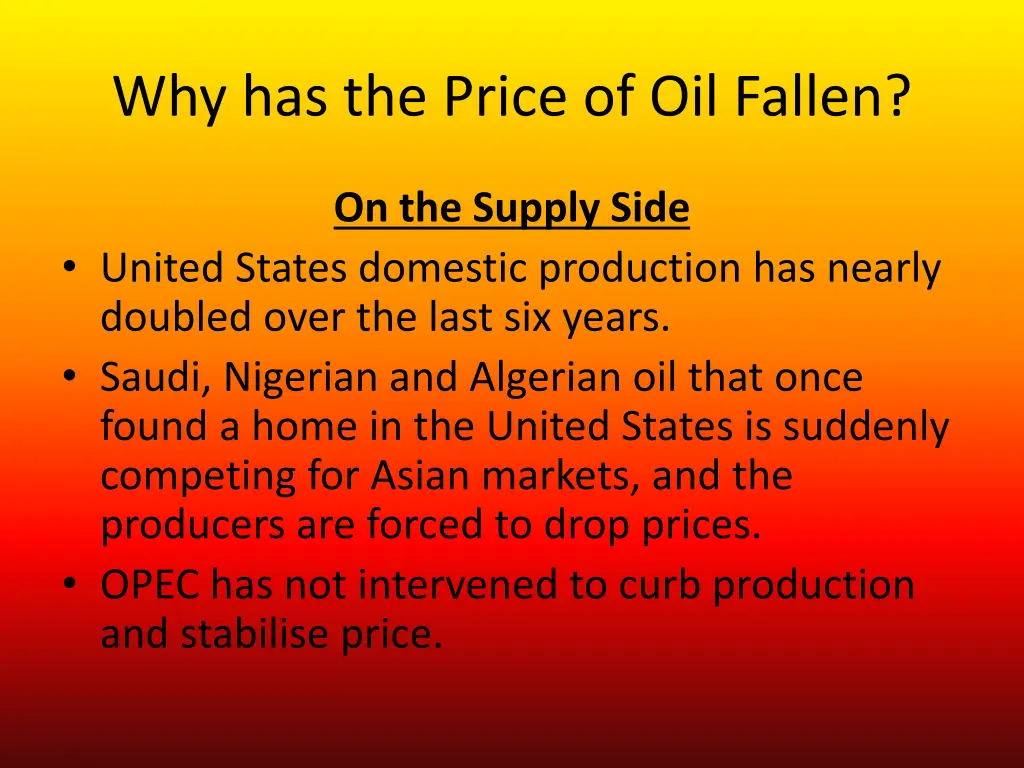 why has the price of oil fallen 1
