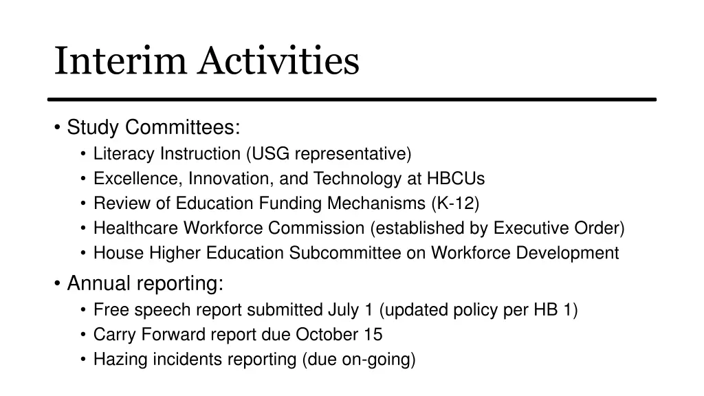 interim activities