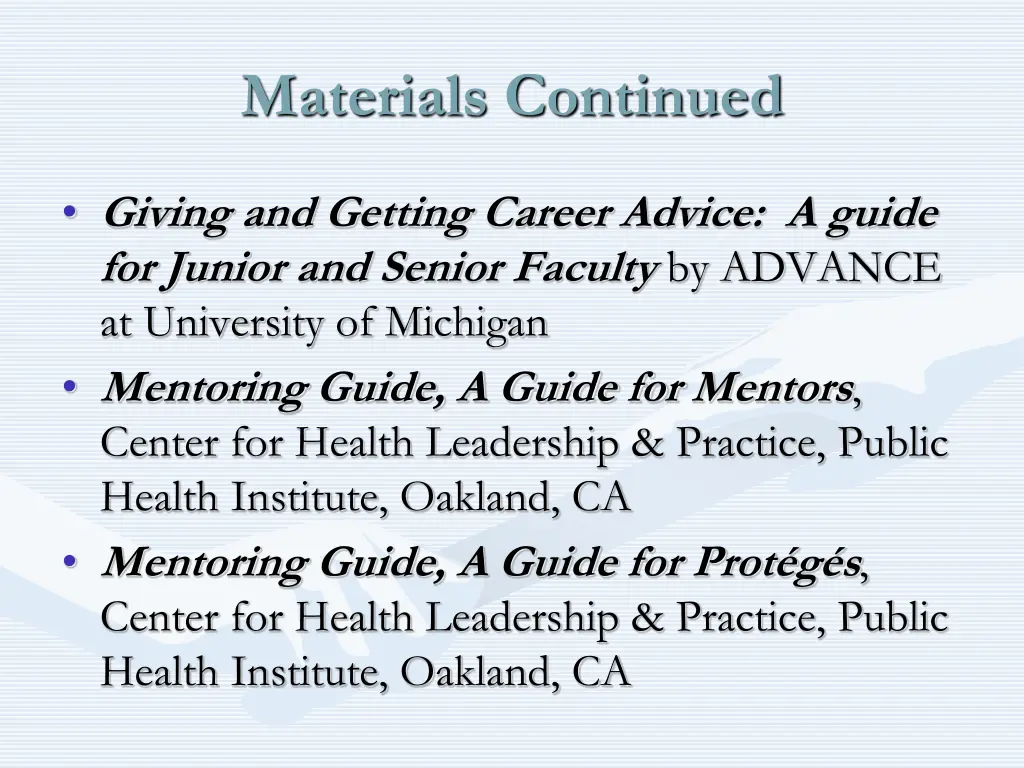 materials continued