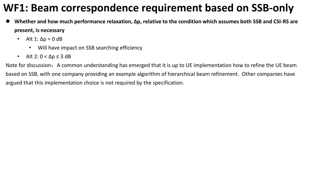 wf1 beam correspondence requirement based