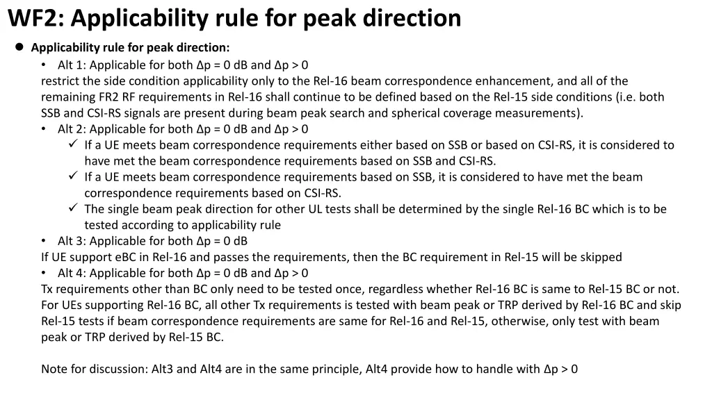 wf2 applicability rule for peak direction
