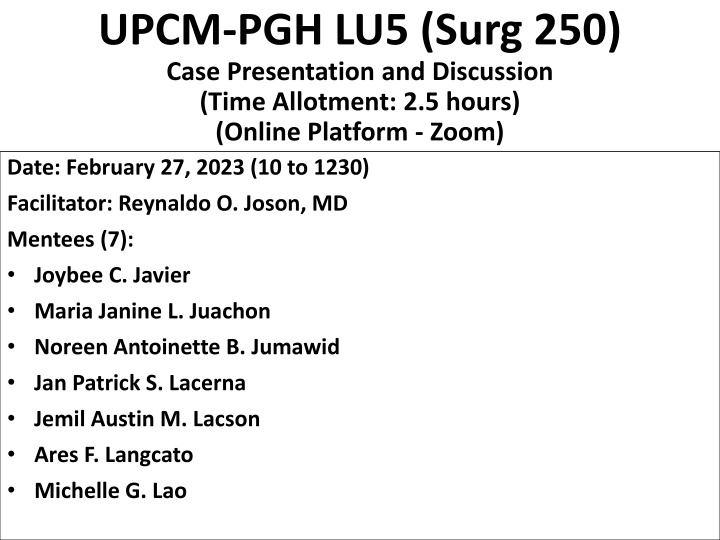 upcm pgh lu5 surg 250 case presentation