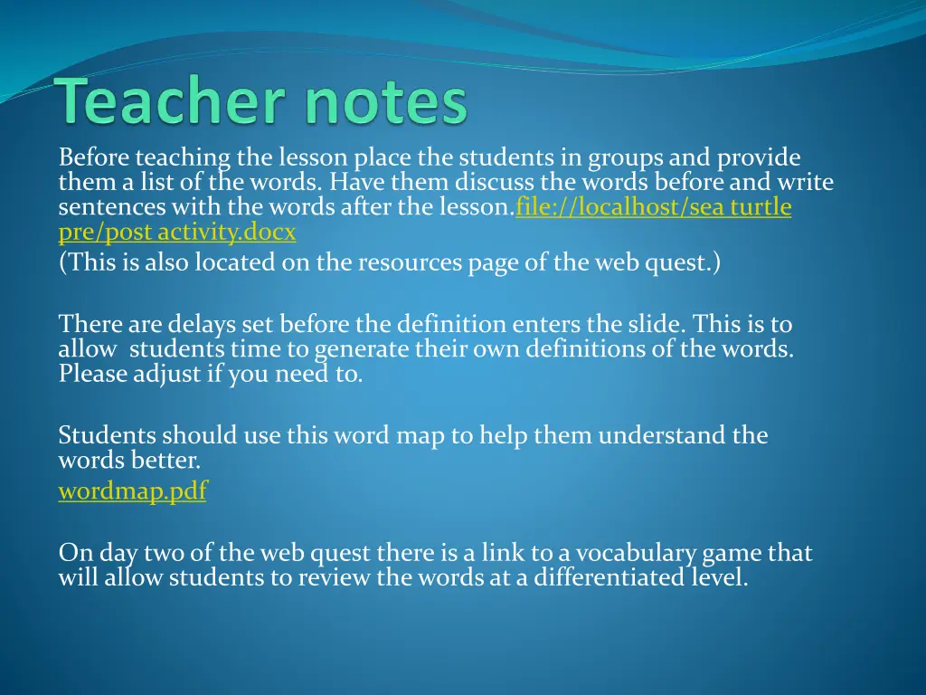 before teaching the lesson place the students