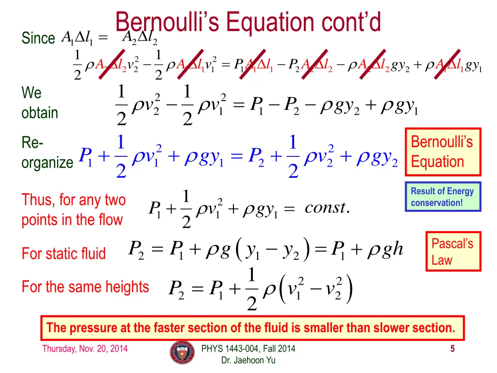 bernoulli s equation cont d 2 2 a l