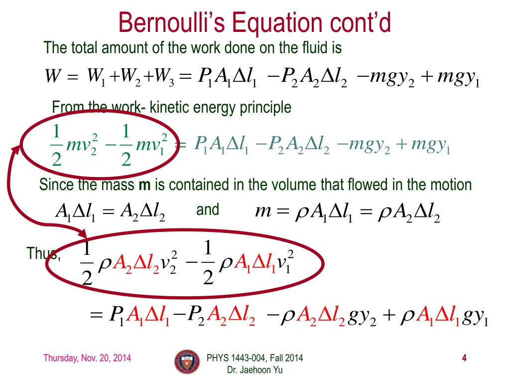 bernoulli s equation cont d the total amount