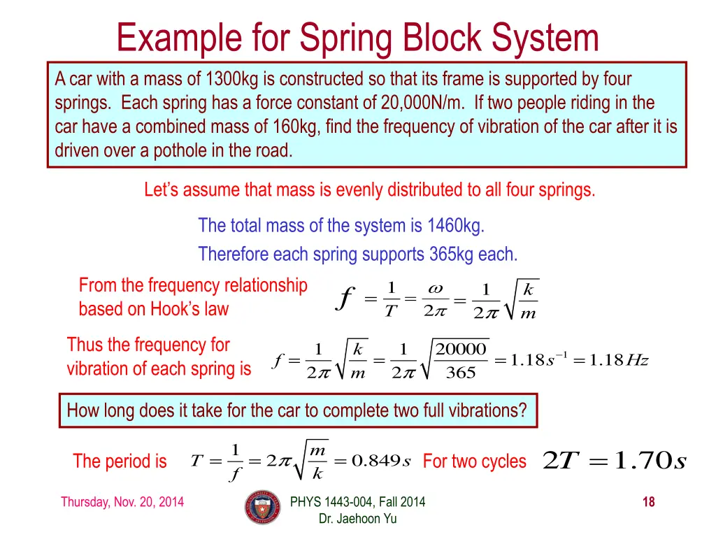 example for spring block system a car with a mass