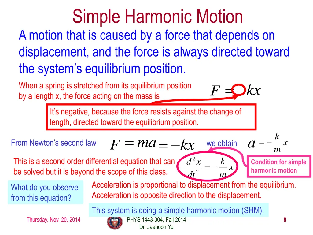 simple harmonic motion a motion that is caused