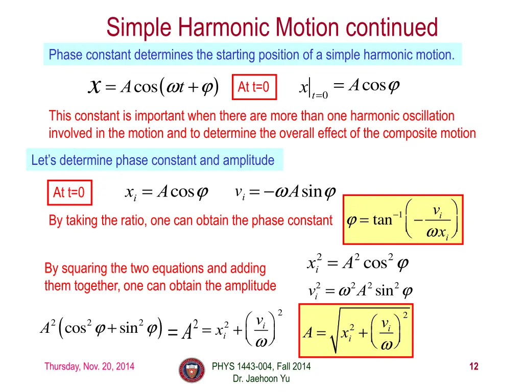simple harmonic motion continued phase constant