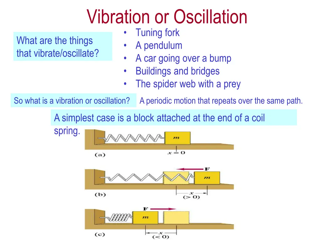 vibration or oscillation tuning fork a pendulum