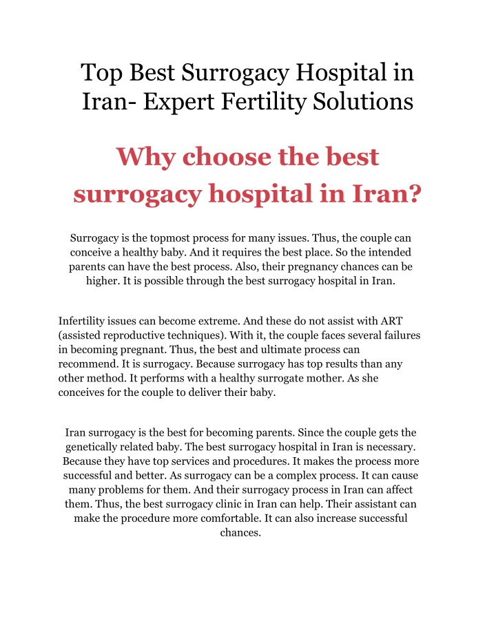 top best surrogacy hospital in iran expert