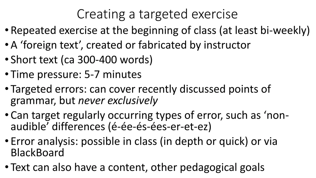 creating a targeted exercise repeated exercise