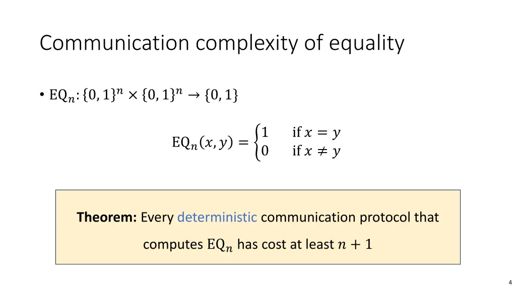 communication complexity of equality