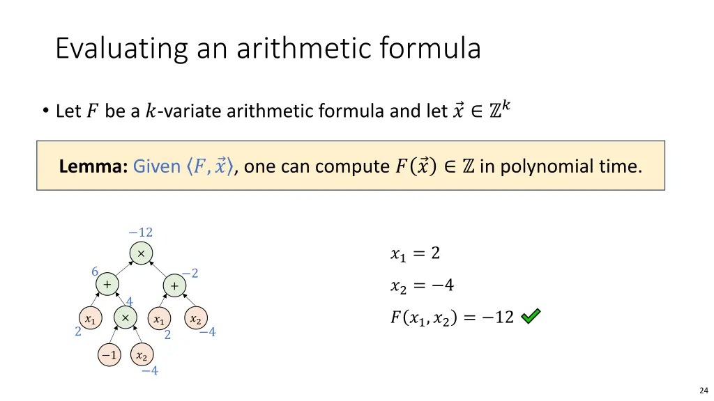evaluating an arithmetic formula