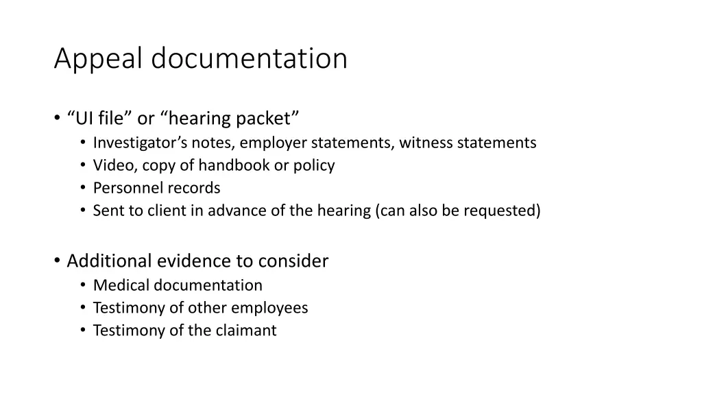 appeal documentation