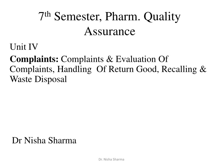 7 th semester pharm quality assurance unit
