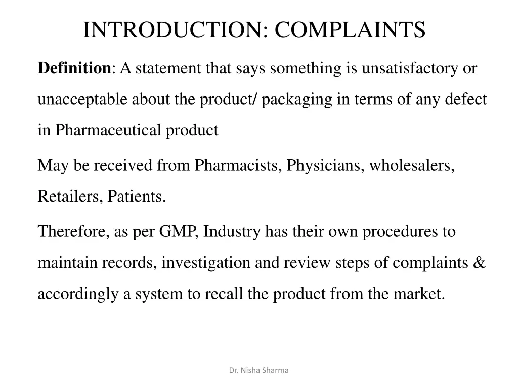 introduction complaints