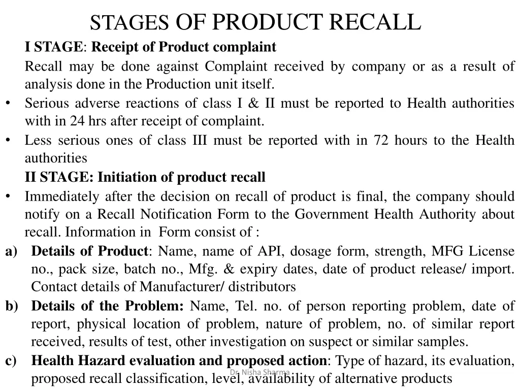 stages of product recall i stage receipt