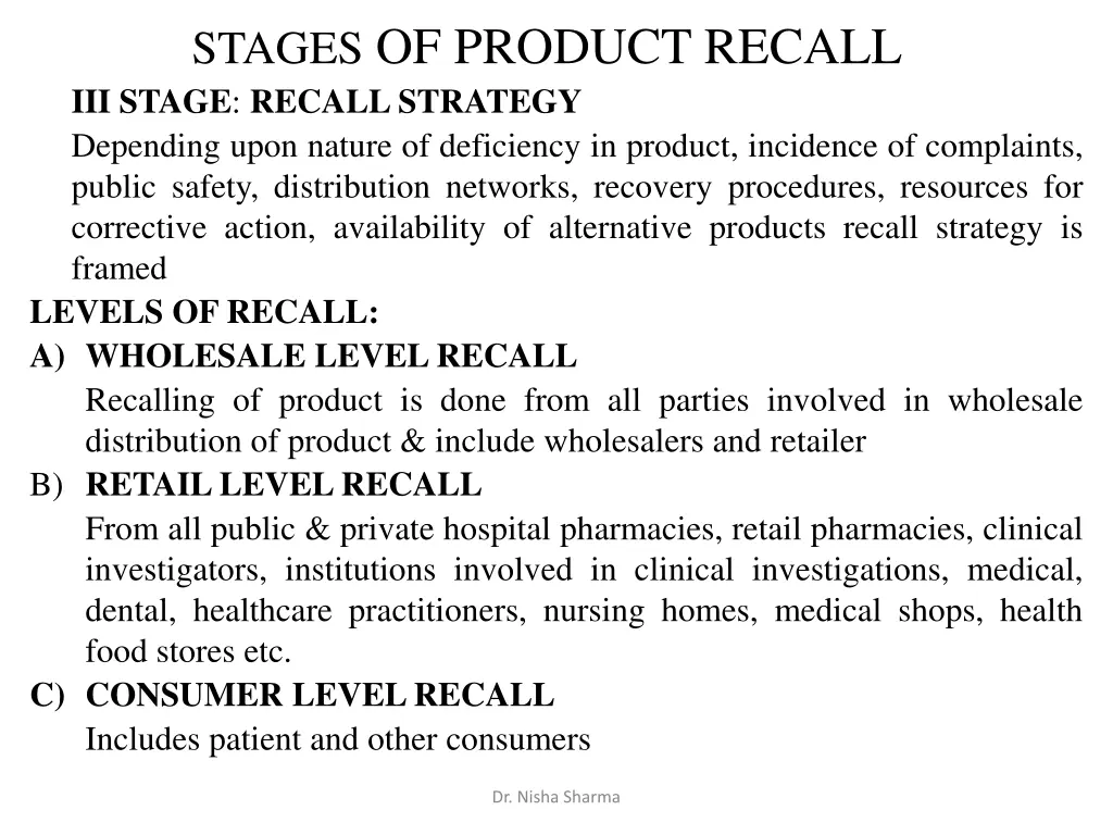 stages of product recall iii stage recall