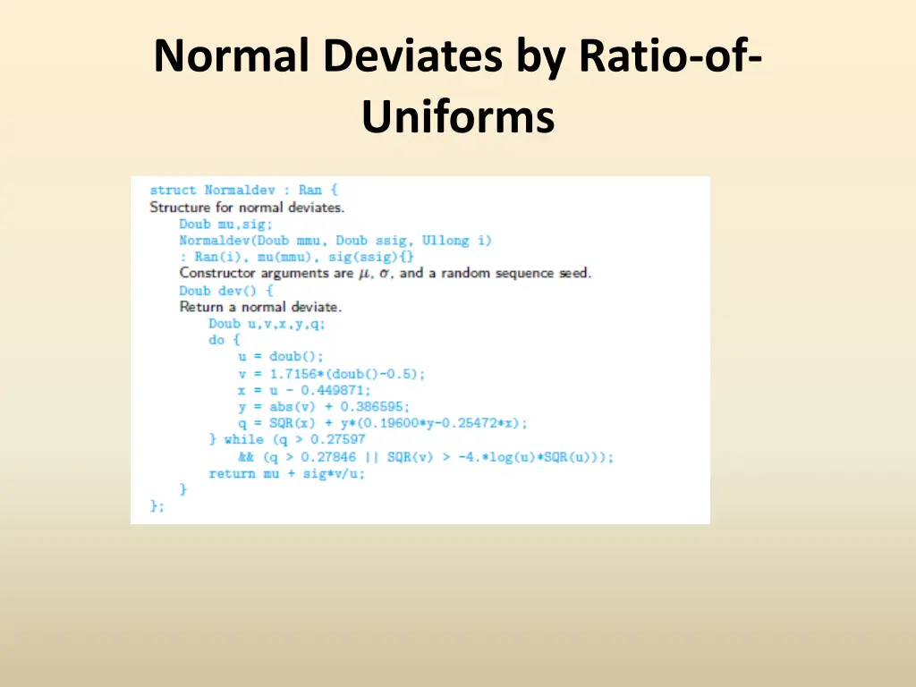 normal deviates by ratio of uniforms