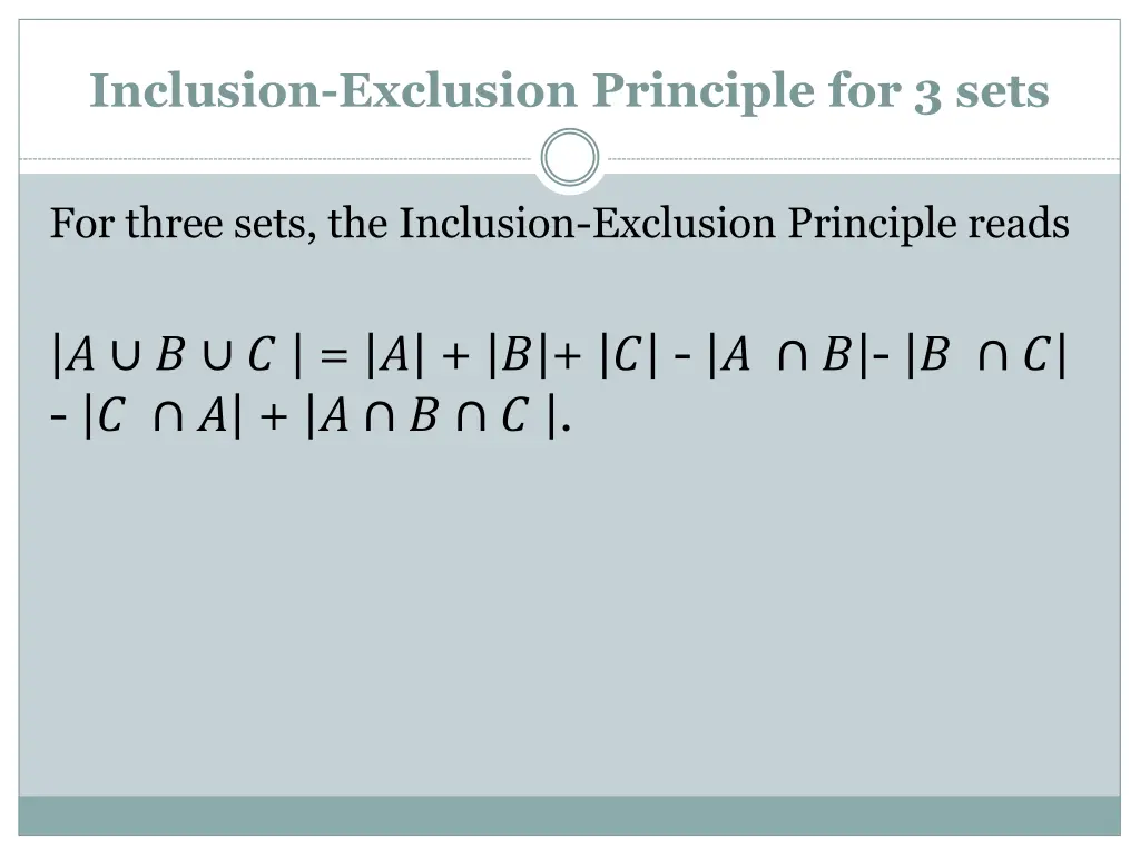 inclusion exclusion principle for 3 sets