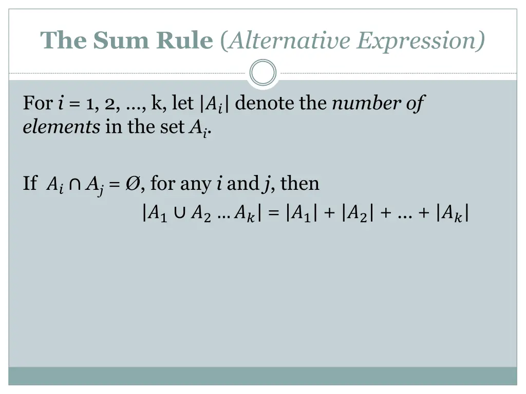 the sum rule alternative expression