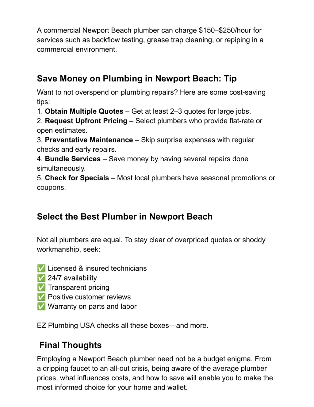 a commercial newport beach plumber can charge