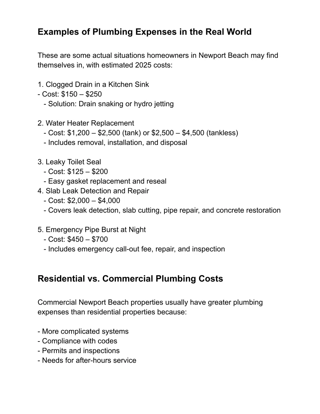 examples of plumbing expenses in the real world