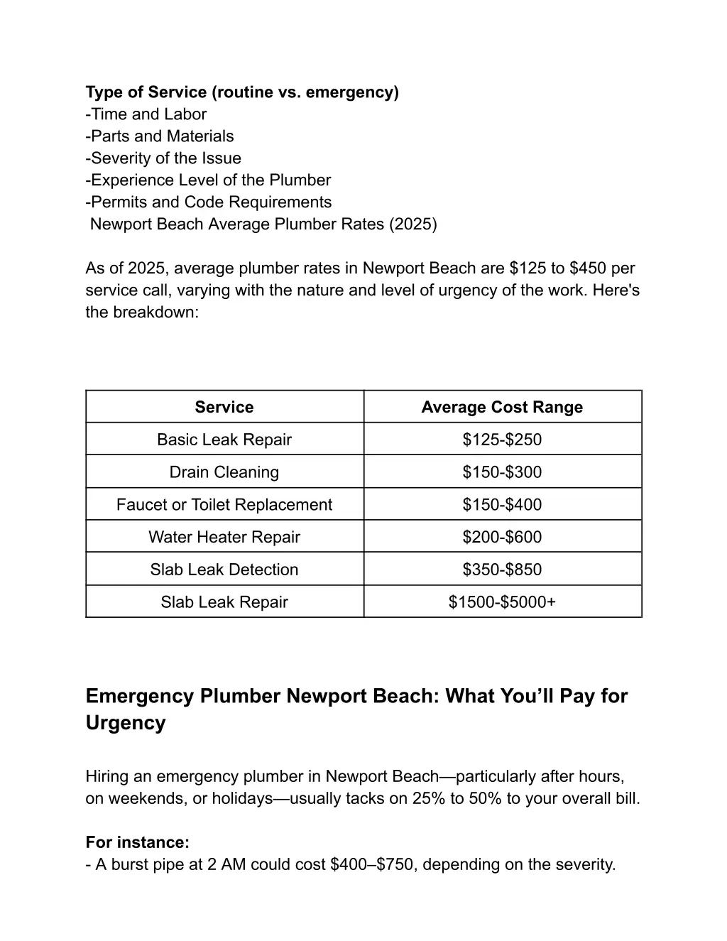 type of service routine vs emergency time