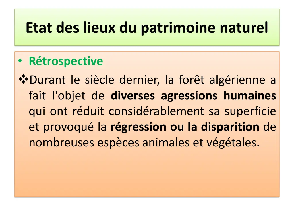 etat des lieux du patrimoine naturel