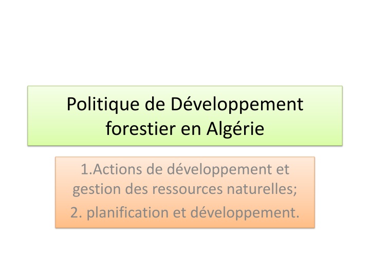 politique de d veloppement forestier en alg rie